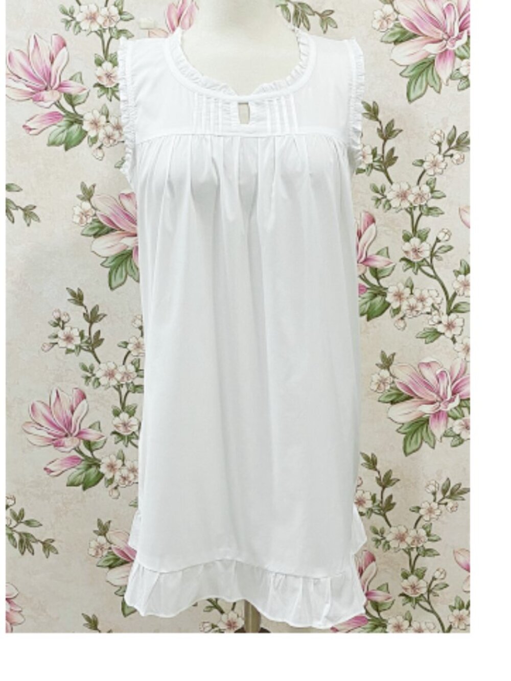 SoieRose 100% Cotton Victorian Nightgown Sleeveless Ruffle Chemise - SR1272